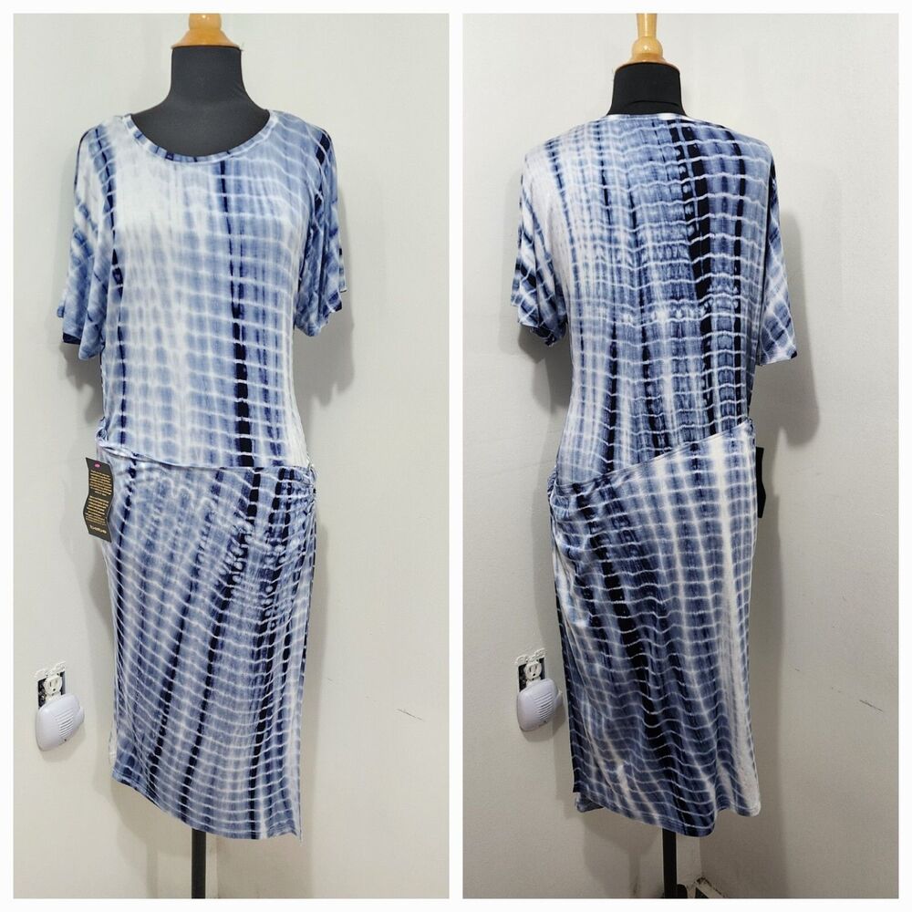 Bebe Blue White Tie Dye T-shirt Dress Attached Sarong NWT Womens XXL Jersey Knit